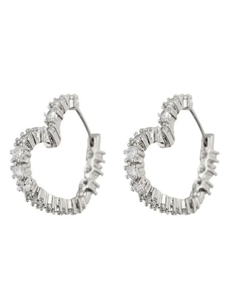 Luv Aj Silver Tone Core Diamond Heart Bijoux Hoops - Image 1 of 4