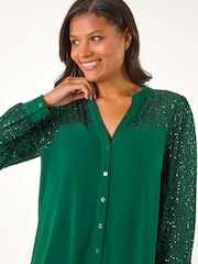 Green - Roman Sequin Embellished Detail Blouse - Image 1 of 5