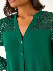 Green - Roman Sequin Embellished Detail Blouse - Image 2 of 5