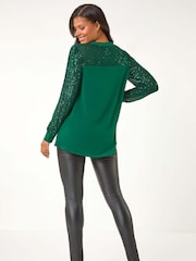 Green - Roman Sequin Embellished Detail Blouse - Image 4 of 5