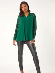 Green - Roman Sequin Embellished Detail Blouse - Image 5 of 5