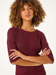 Roman Red Shimmer Ribbed Knitted Jumper - Image 1 of 6