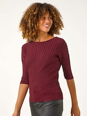Roman Red Shimmer Ribbed Knitted Jumper - Image 3 of 6