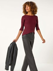 Roman Red Shimmer Ribbed Knitted Jumper - Image 4 of 6