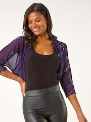Roman Purple Sequin Chiffon Detail Coverups - Image 4 of 5