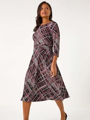 Roman Red Abstract Linear Tea Dress - Image 1 of 5