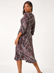 Roman Red Abstract Linear Tea Dress - Image 3 of 5