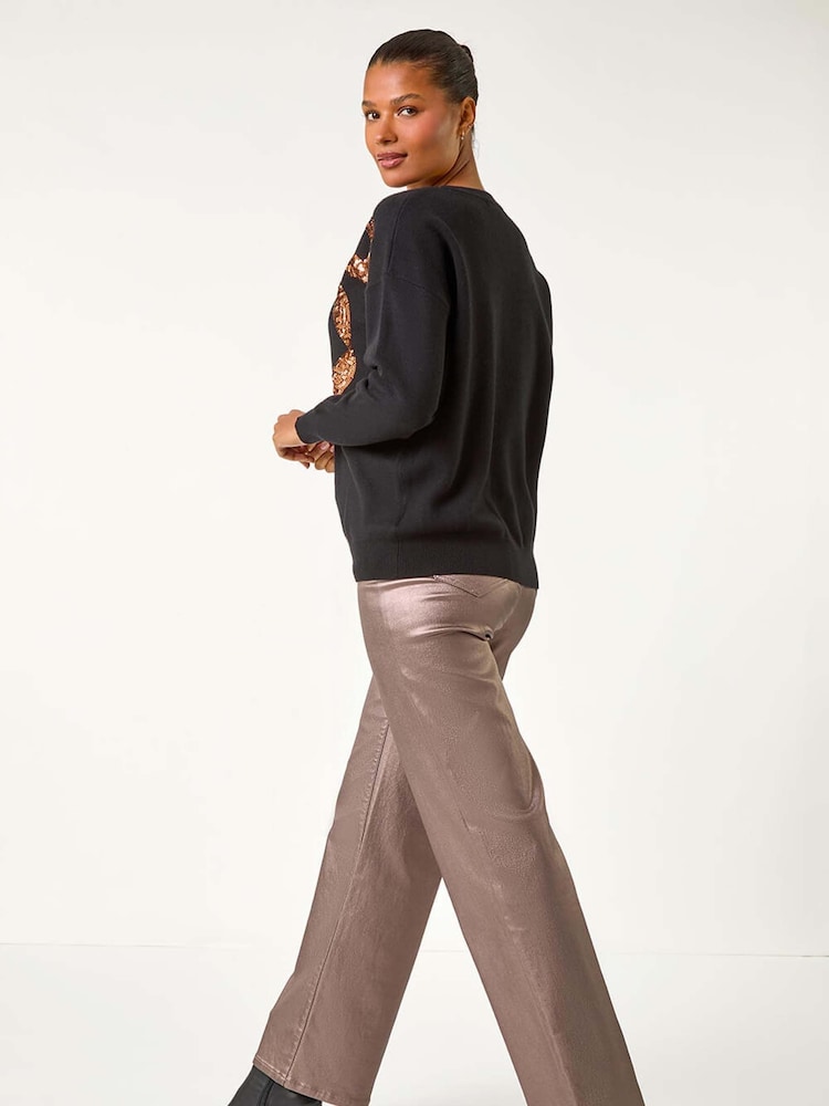 أسود - Roman Bow Sequin Detail Knit Jumper - Image 3 of 5