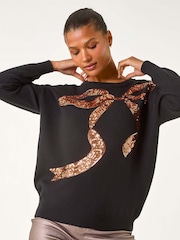 Roman Black Bow Sequin Detail Knit Jumper - Image 4 of 5