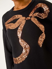 Roman Black Bow Sequin Detail Knit Jumper - Image 5 of 5