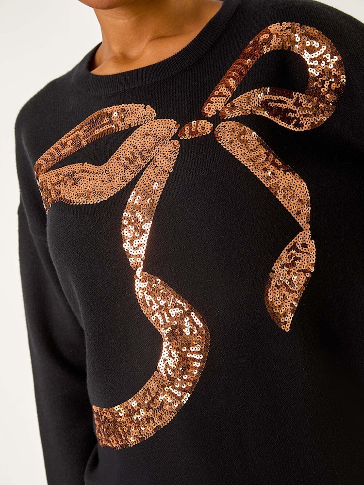 Roman Black Bow Sequin Detail Knit Jumper - Image 5 of 5