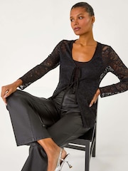 Roman Black Front Tie Lace Cardigans - Image 1 of 6