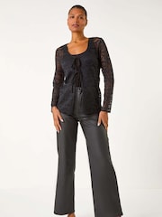 Roman Black Front Tie Lace Cardigans - Image 3 of 6