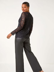 Roman Black Front Tie Lace Cardigans - Image 4 of 6