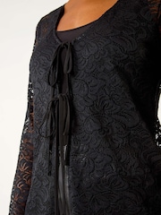 Roman Black Front Tie Lace Cardigans - Image 6 of 6