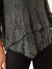 Roman Green Burnout Rose Print Detail Asymmetric Tunic - Image 5 of 5