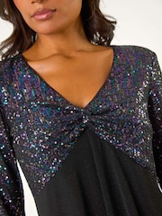 Roman Purple Sequin Bodice V-Neck Stretch Tunic Top - Image 5 of 5