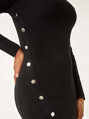 Roman Black Side Button Detail Knitted Dress - Image 2 of 5