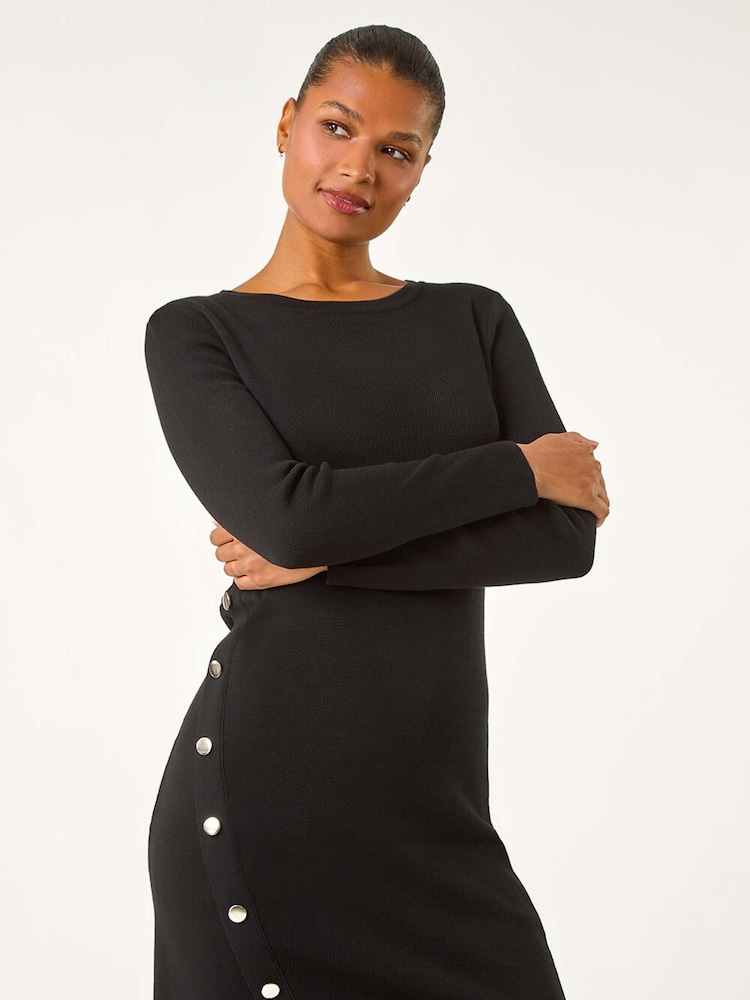 Roman Black Side Button Detail Knitted Dress - Image 3 of 5