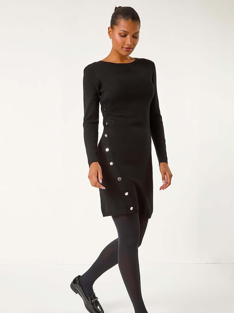 Roman Black Side Button Detail Knitted Dress - Image 4 of 5