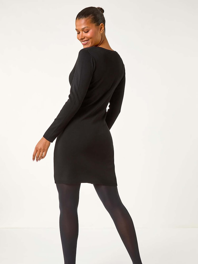 Roman Black Side Button Detail Knitted Dress - Image 5 of 5