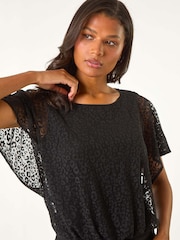 Roman Burnout Print Bubble Hem Top - Imagen 1 de 5