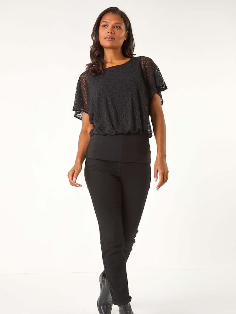 Roman Black Burnout Print Bubble Hem Top - Image 2 of 5 Roman Black Burnout Print Bubble Hem Top - Image 2 of 5