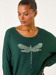 Roman Green Dragonfly Knitted Stretch Top - Image 1 of 5