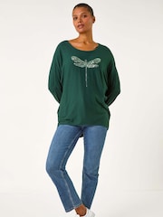 Roman Green Dragonfly Knitted Stretch Top - Image 2 of 5
