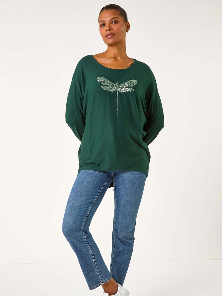 Roman Green Dragonfly Knitted Stretch Top - Image 2 of 5