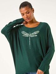 Roman Green Dragonfly Knitted Stretch Top - Image 4 of 5