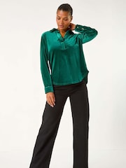 Roman Green Collared Velvet Stretch Shirt - Image 2 of 5