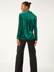 Roman Green Collared Velvet Stretch Shirt - Image 3 of 5