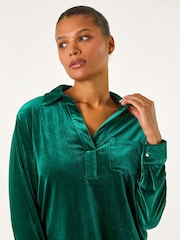 Roman Green Collared Velvet Stretch Shirt - Image 4 of 5