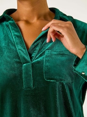 Roman Green Collared Velvet Stretch Shirt - Image 5 of 5