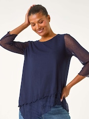 Roman Blue Animal Print Burnout Asymmetric Tunics - Image 1 of 5