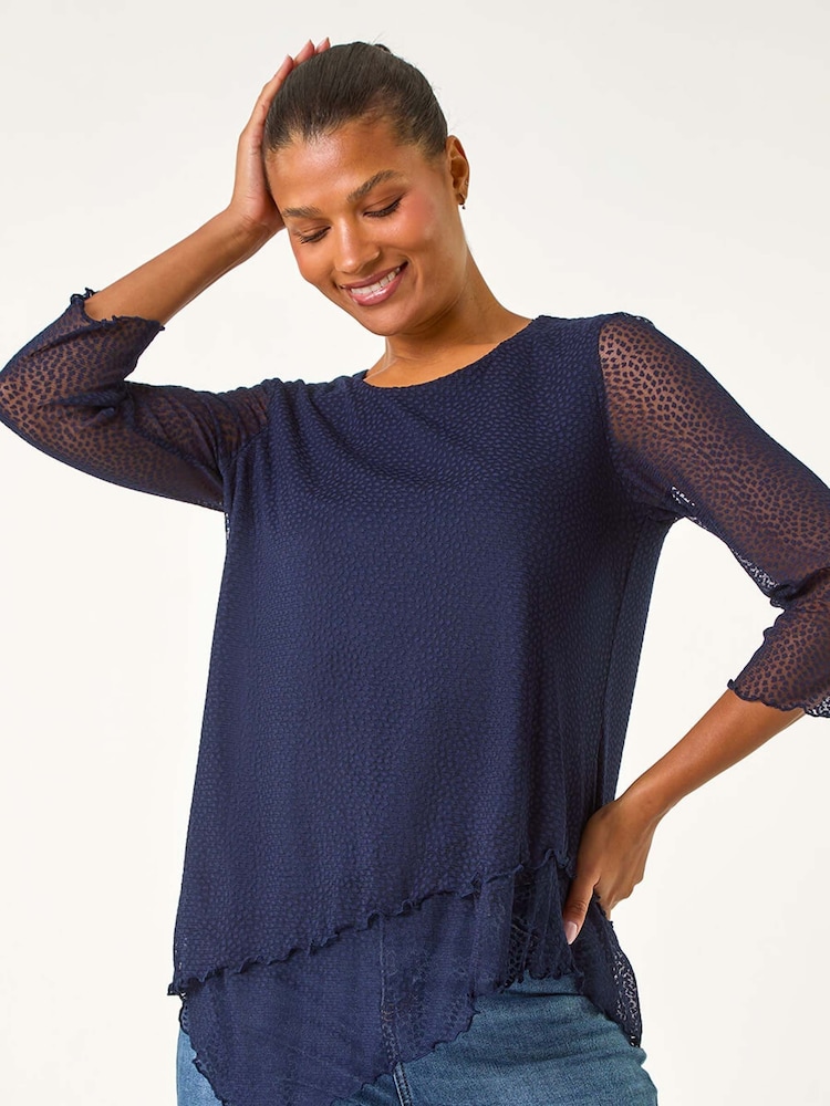 Roman Blue Animal Print Burnout Asymmetric Tunics - Image 1 of 5