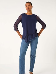 Roman Blue Animal Print Burnout Asymmetric Tunics - Image 2 of 5
