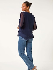 Roman Blue Animal Print Burnout Asymmetric Tunics - Image 3 of 5