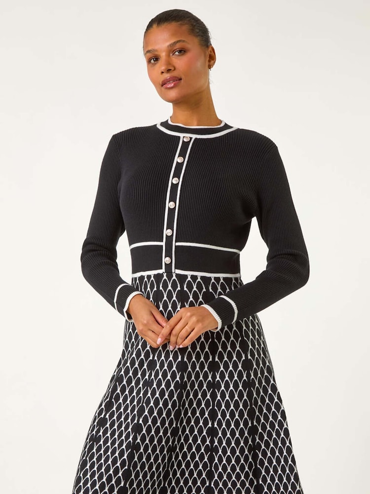 Roman Black Button Detail Knitted Midi Dress - Image 5 of 5