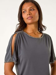 Roman Grey Sparkle Trim Soft Stretch Top - Image 1 of 6