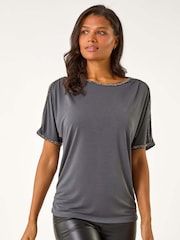 Roman Grey Sparkle Trim Soft Stretch Top - Image 5 of 6