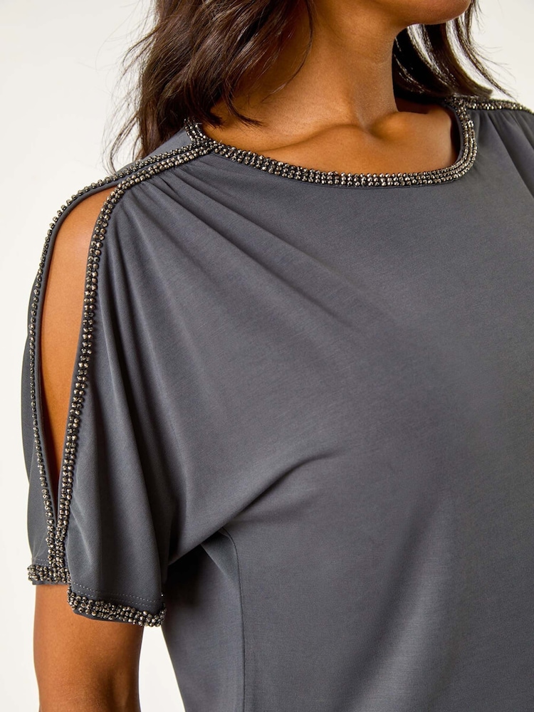 Roman Grey Sparkle Trim Soft Stretch Top - Image 6 of 6