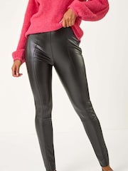 Roman Black Faux Fur Leather Stretch Leggings - Image 4 of 5