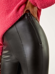 Roman Black Faux Fur Leather Stretch Leggings - Image 5 of 5