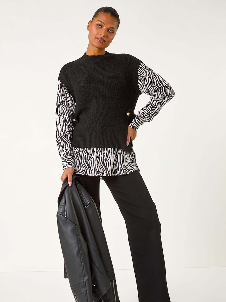 Roman Black 2 In 1 Animal Print Knit Jumper - Image 2 of 5