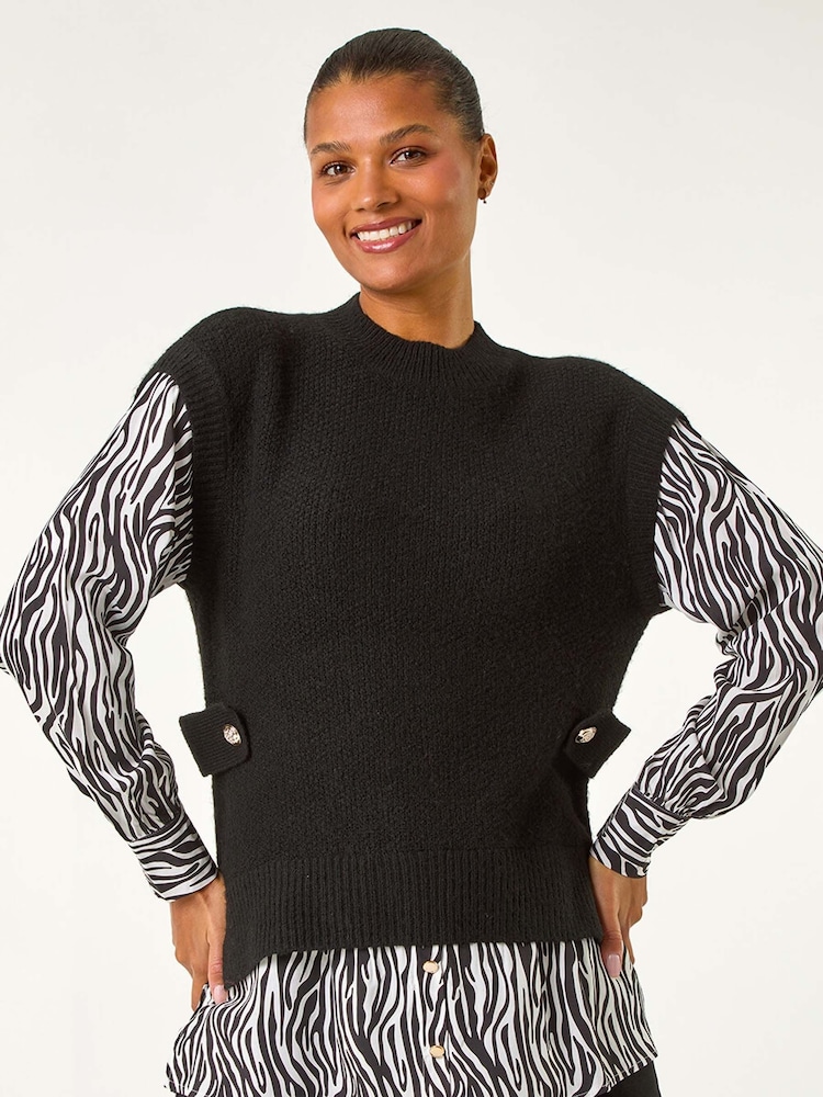 Roman Black 2 In 1 Animal Print Knit Jumper - Image 4 of 5