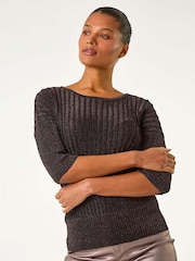 Roman Metallic Shimmer Ribbed Knitted Jumper - Image 3 of 5