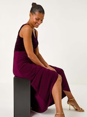 Roman Purple Velvet Bodice Stretch Maxi Dress - Image 4 of 5