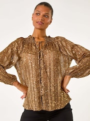 Roman Tie Front Animal Print Blouse - Image 2 of 5